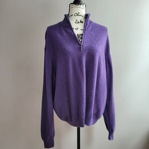 Luigi Baldo XL 100% cashmere purple 3/4 zip sweater quiet luxury old money